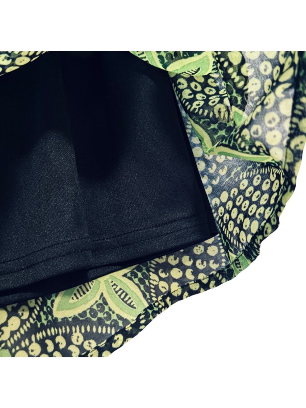 Vintage Mossimo Chartreuse and Black Floral Mini Skirt Size S Whimsygoth Fairy - Picture 4 of 9